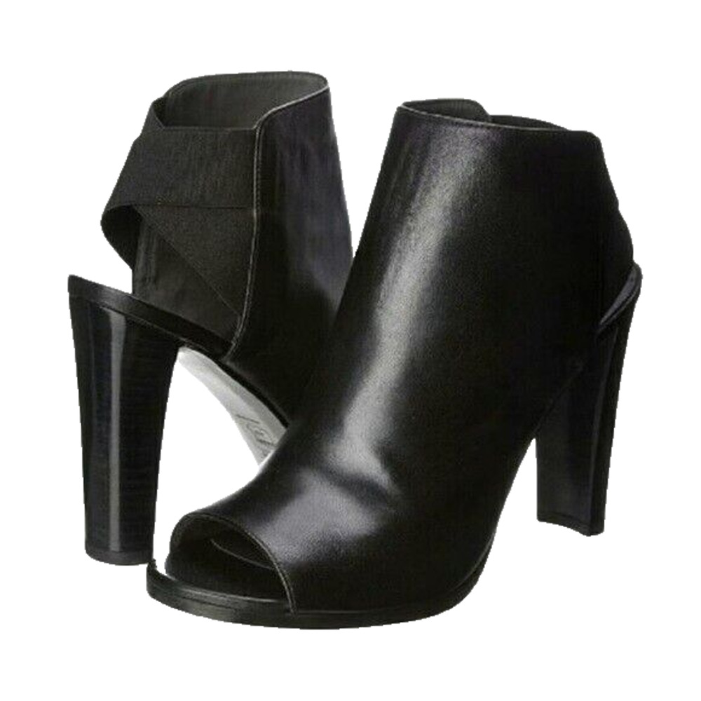 Stuart Weitzman Hereitis Open Toe Leather Boot Black Criss Cross Elastic…